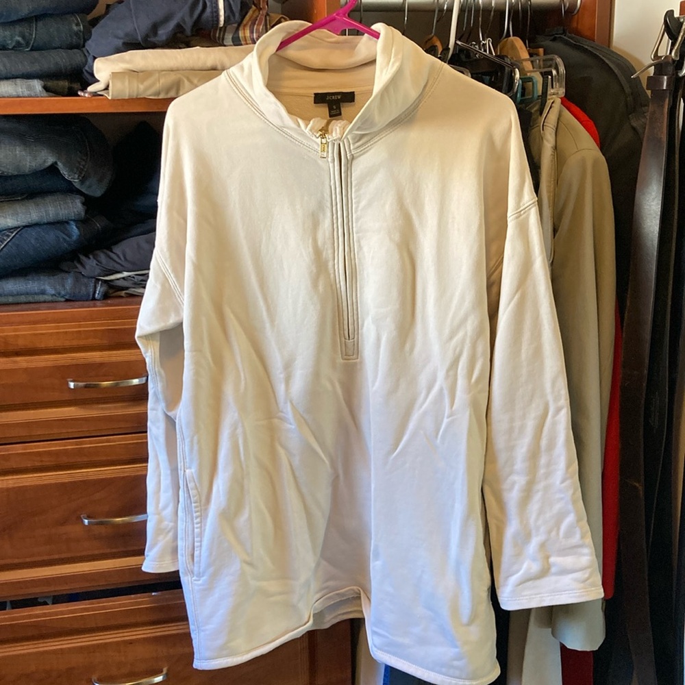 J. Crew University Terry Half-zip Sweatshirt Women Size Small Tan with Pockets